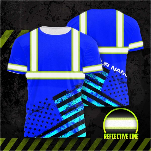 Hi Vis Shirt Reflective Black And Blue Neon USA Flag Custom Name Safety  Workwear For Workers