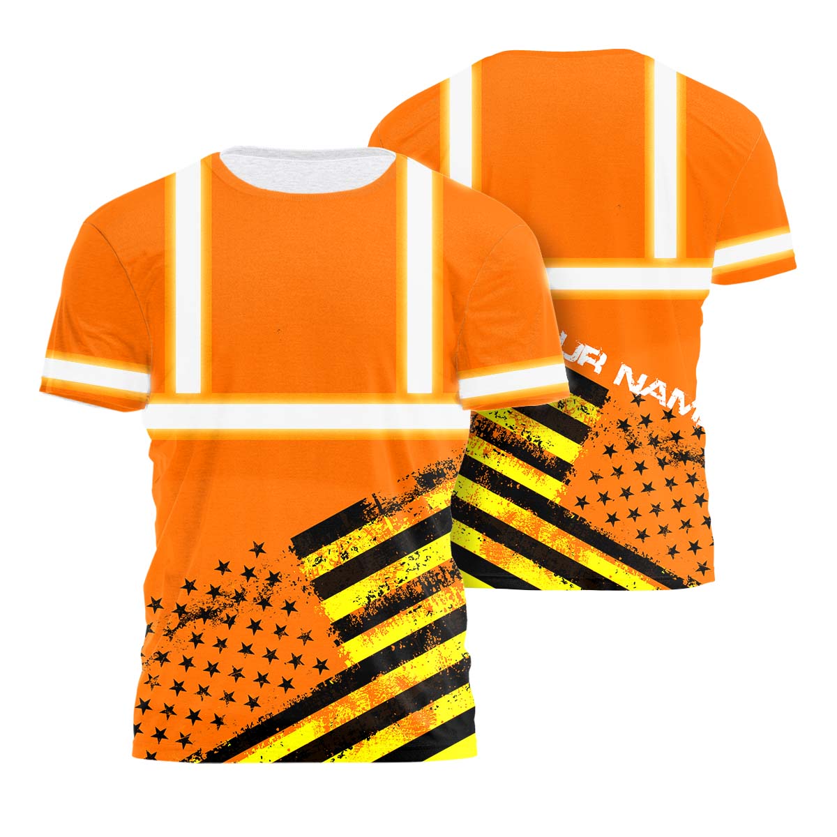 Hi Vis Shirt Reflective Black And Orange Neon USA Flag Custom Name ...