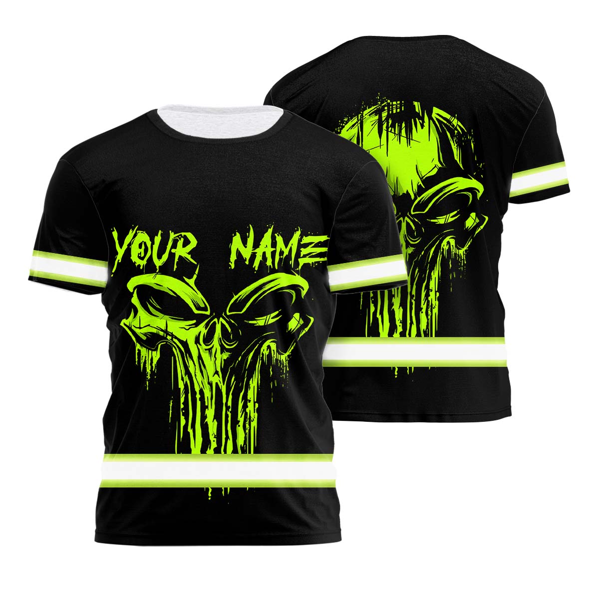 Hi Vis Shirt Reflective Green Skull Custom Name Safety Workwear For ...