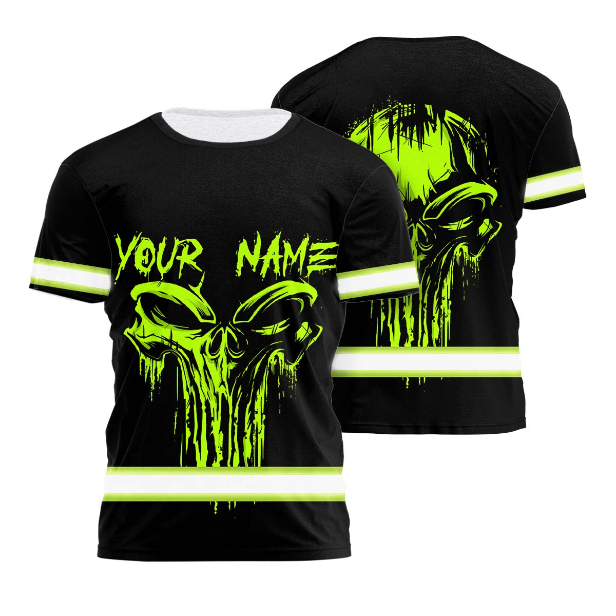 Hi Vis Shirt Reflective Green Skull Custom Name Safety Workwear