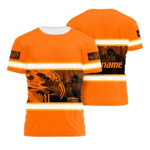 Hi Vis Shirt Reflective Orange Eagle USA Flag Custom Name Safety Workwear For Workers, Patriotic, Veteran, Military
