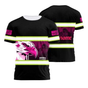 Hi Vis Shirt Reflective Pink Eagle USA Custom Name Safety Workwear For Workers, Patriotic, Veteran, Military