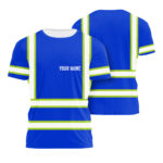Hi Vis Shirts Reflective Blue Custom Name Safety Workwear For Runner Cyclist Construction Worker