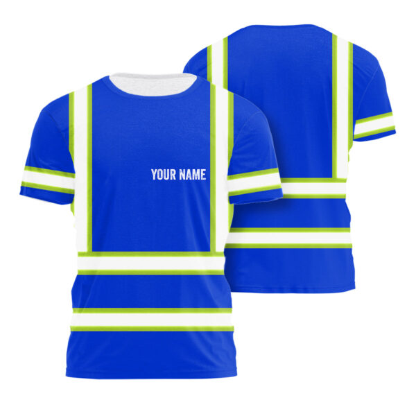 Hi Vis Shirts Reflective Blue Custom Name Safety Workwear For Runner Cyclist Construction Worker