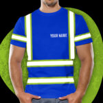Hi Vis Shirts Reflective Blue Custom Name Safety Workwear For Runner Cyclist Construction Worker