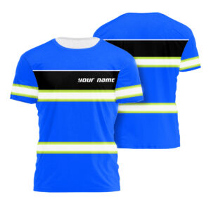 Hi Vis Shirts Reflective Blue Line Custom Name Safety For Runners And Cyclist