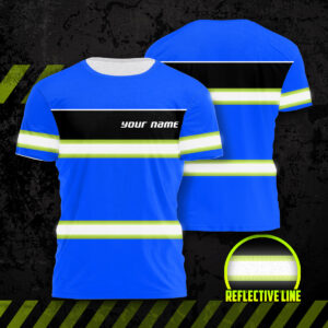 Hi Vis Shirts Reflective Blue Line Custom Name Safety For Runners And Cyclist
