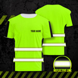 Hi Vis Shirts Reflective Green Custom Name Safety Workwear For Runner Cyclist Construction Worker