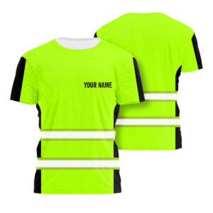 Hi Vis Shirts Reflective Green Custom Name Safety Workwear For Runner Cyclist Construction Worker