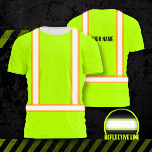Hi Vis Shirts Reflective Green Orange Line Custom Name Safety Workwear For Runner Cyclist Construction Worker