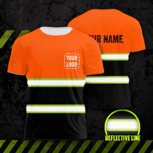 Hi Vis Shirts Reflective Orange Black Below Custom Name And Logo Safety Workwear For Runner Cyclist Construction Worker