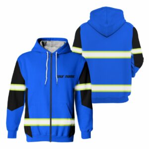 High Visibility Zip Hoodie Reflective Black Green Custom Name Safety Workwear