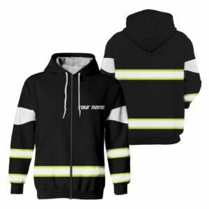 High Visibility Zip Hoodie Reflective Black Green Orange Custom Name Safety For Runner, Cyclist, Walking and Working