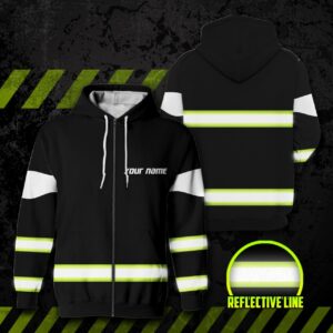 High Visibility Zip Hoodie Reflective Black Green Orange Custom Name Safety For Runner, Cyclist, Walking and Working