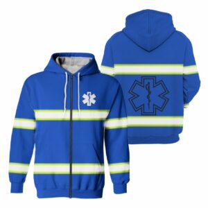 High Visibility Zip Hoodie Reflective Blue EMS Safety Workwear For EMS Workers, EMT, Paramedic