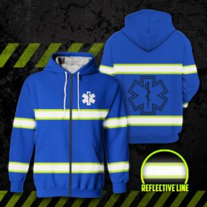 High Visibility Zip Hoodie Reflective Blue EMS Safety Workwear For EMS Workers, EMT, Paramedic