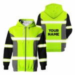 High Visibility Zip Hoodie Reflective Green Custom Name Safety Running And Cycling