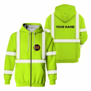 High Visibility Zip Hoodie Reflective Green Workwear Safety For Worker, Runners, Cyclist