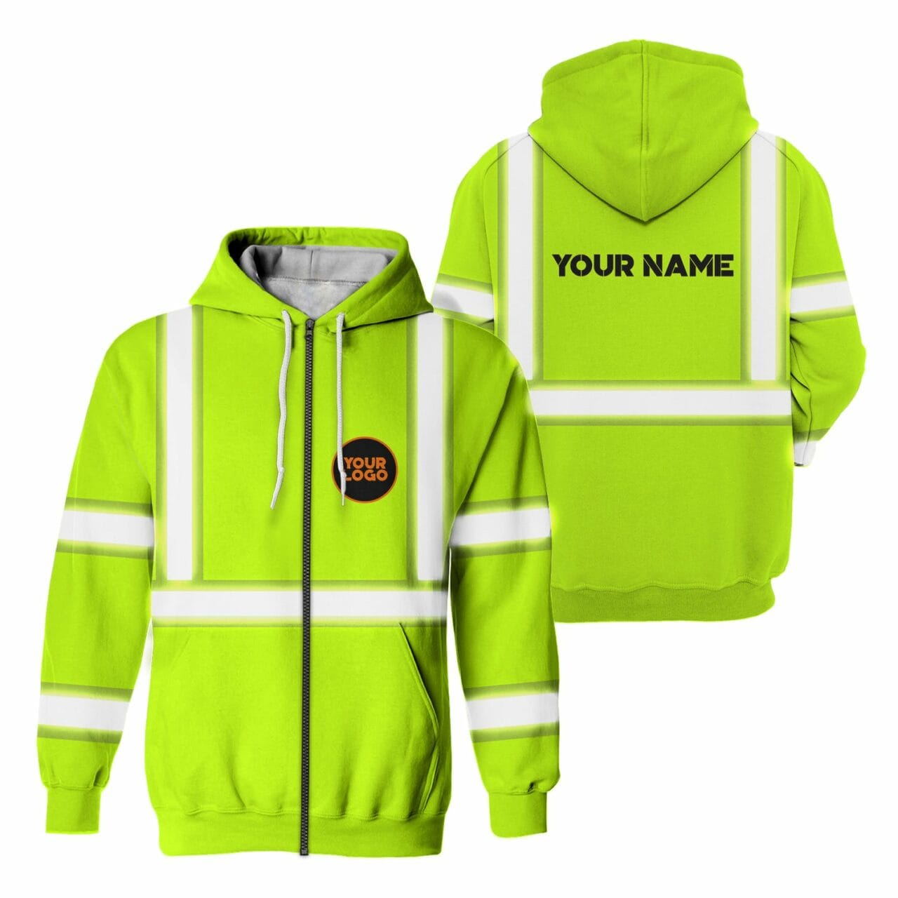 High Visibility Zip Hoodie Reflective Green Workwear Safety