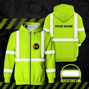 High Visibility Zip Hoodie Reflective Green Workwear Safety For Worker, Runners, Cyclist