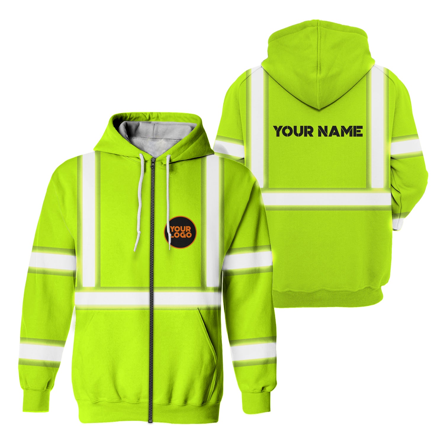 High Visibility Zip Hoodie Reflective Green Workwear Safety For Worker