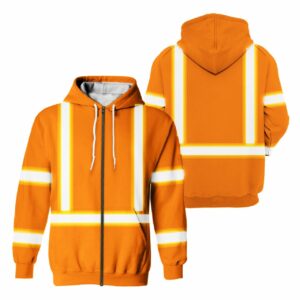 High Visibility Zip Hoodie Reflective Orange Neon Workwear Safety For Worker