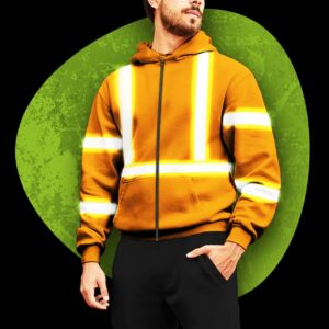 High Visibility Zip Hoodie Reflective Orange Neon Workwear Safety For Worker