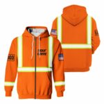 High Visibility Zip Hoodie Reflective Orange US Flag Custom Name And Logo Safety Workwear