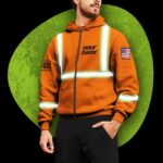 High Visibility Zip Hoodie Reflective Orange US Flag Custom Name And Logo Safety Workwear