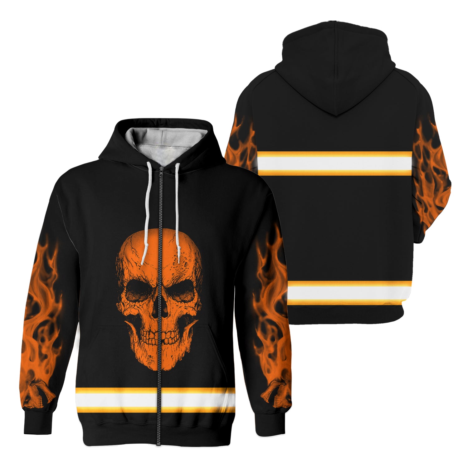 High Visibility Zip Hoodie Reflective Skull Fire Safety For Motorcycle ...