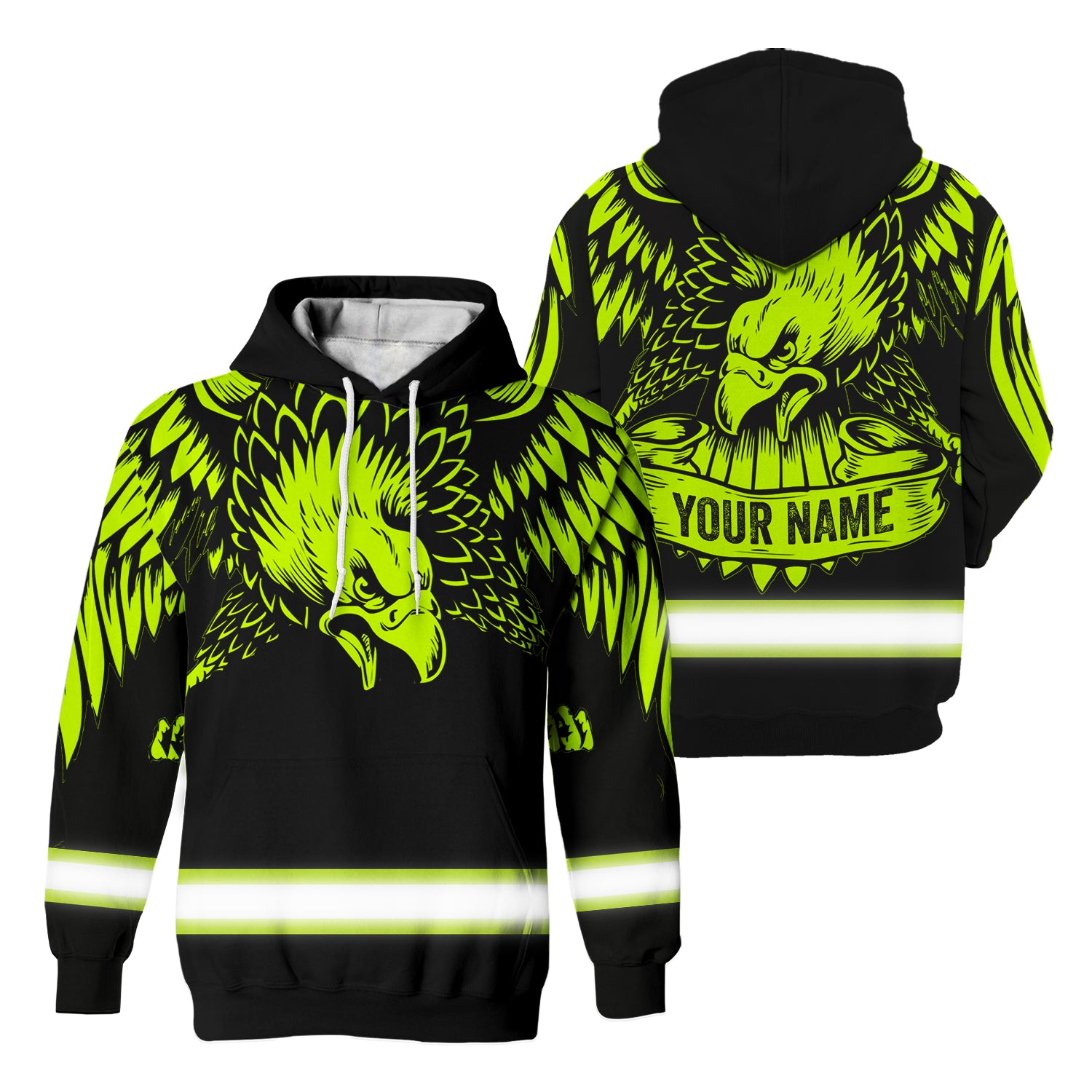 Hi Vis Hoodie Reflective Eagle Custom Name Safety Workwear