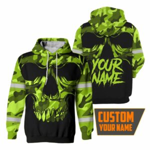 Hi Vis Hoodie Reflective Skull Camo Custom Name Safety Workwear For Skull Lovers