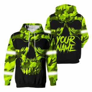 Hi Vis Hoodie Reflective Skull Camo Custom Name Safety Workwear For Skull Lovers