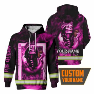 Hi Vis Hoodie Reflective Sugar Skull Pink His Queen Custom Name Safety Workwear For Skull Lovers