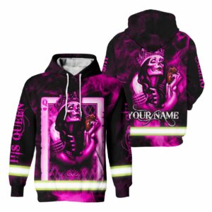 Hi Vis Hoodie Reflective Sugar Skull Pink His Queen Custom Name Safety Workwear For Skull Lovers