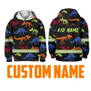 Hi Vis Kids Hoodie Reflective Dinosaur Colorful Custom Name Safety Workwear