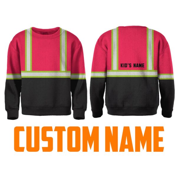 Hi Vis Kids Long Sleeves Reflective Black Below Custom Name Safety Workwear