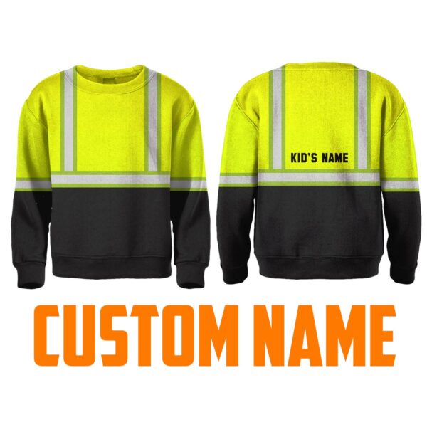 Hi Vis Kids Long Sleeves Reflective Black Below Custom Name Safety Workwear