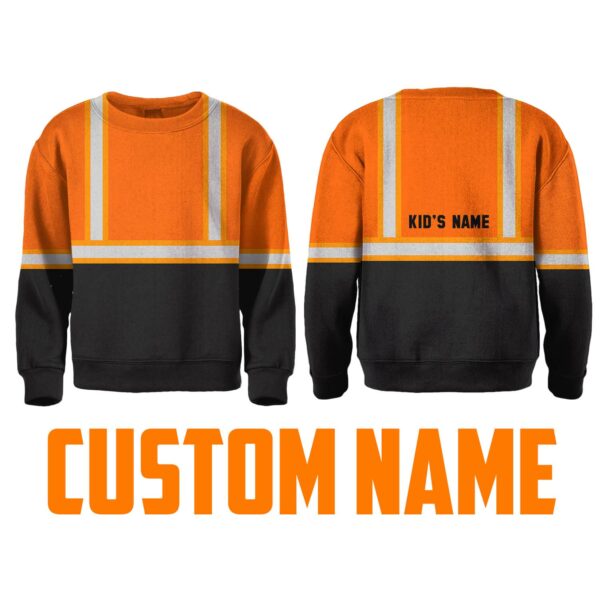Hi Vis Kids Long Sleeves Reflective Black Below Custom Name Safety Workwear