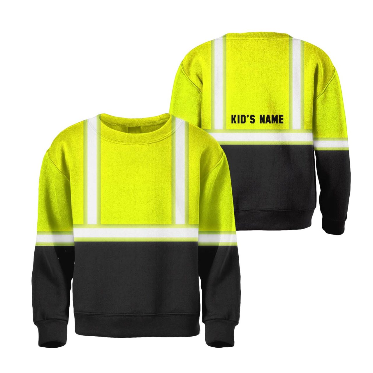 Hi Vis Kids Long Sleeves Reflective Black Below Custom Name Safety Workwear