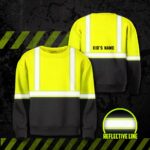 Hi Vis Kids Long Sleeves Reflective Black Below Custom Name Safety Workwear