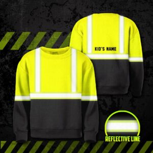 Hi Vis Kids Long Sleeves Reflective Black Below Custom Name Safety Workwear