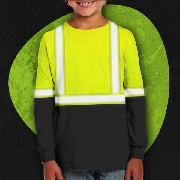 Hi Vis Kids Long Sleeves Reflective Black Below Custom Name Safety Workwear