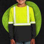 Hi Vis Kids Long Sleeves Reflective Black Below Custom Name Safety Workwear