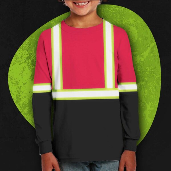 Hi Vis Kids Long Sleeves Reflective Black Below Custom Name Safety Workwear