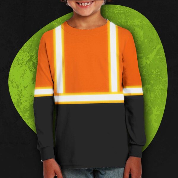 Hi Vis Kids Long Sleeves Reflective Black Below Custom Name Safety Workwear