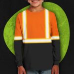 Hi Vis Kids Long Sleeves Reflective Black Below Custom Name Safety Workwear