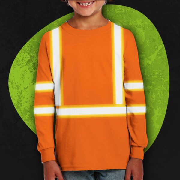 Hi Vis Kids Long Sleeves Reflective Green Black Orange Custom Name Safety Workwear