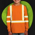 Hi Vis Kids Long Sleeves Reflective Green Black Orange Custom Name Safety Workwear