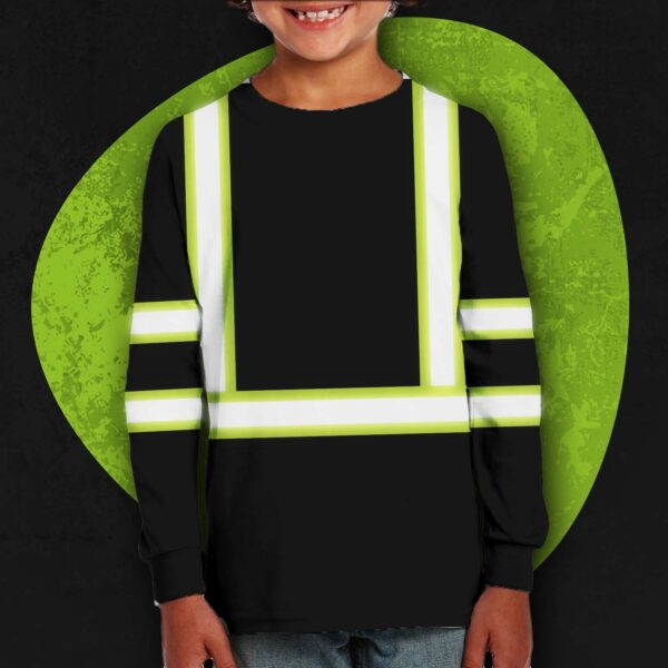 Hi Vis Kids Long Sleeves Reflective Green Black Orange Custom Name Safety Workwear